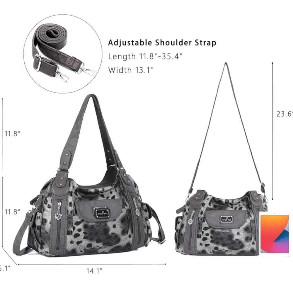 ANGEL KISS Leopard Large Vegan Leather Spacious Crossbody Shoulder Hobo Bag. - Picture 4 of 10